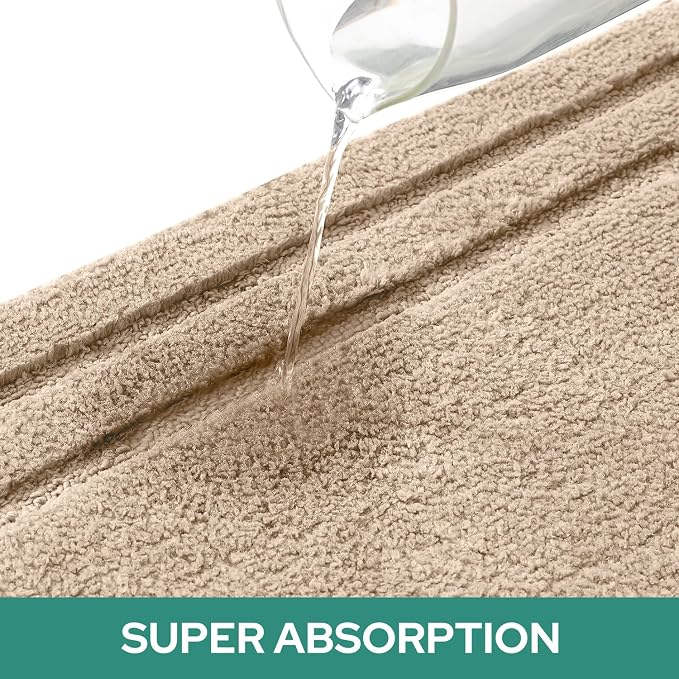 HOMEIDEAS Beige Bathroom Rugs Set of 3, Non Slip Bath Mats | Super Absorbent, Plush Microfiber, Machine Washable, Stain Resistant, Easy Care, Perfect for Modern Bathroom Decor