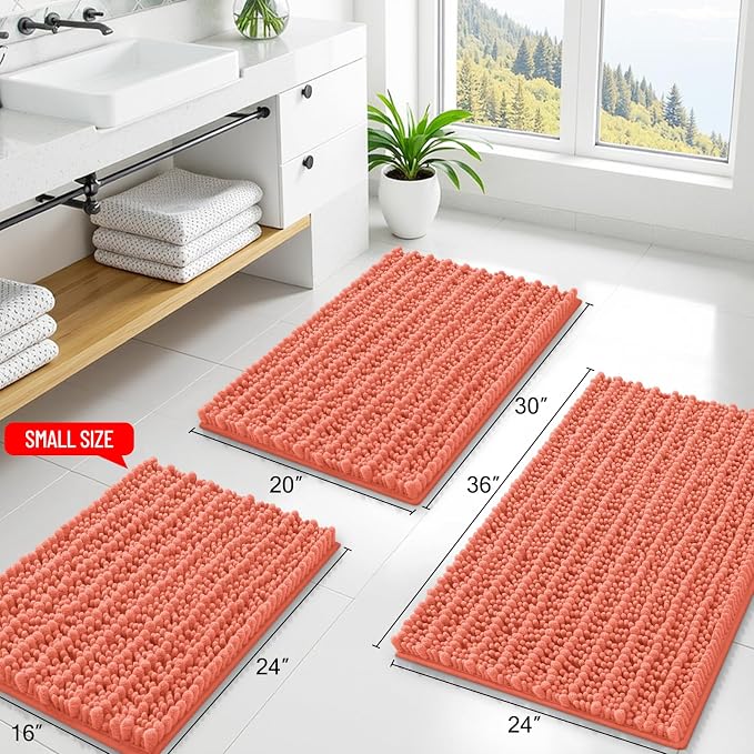 Smiry Bathroom Rugs 40X32, Extra Soft Rubber Backing Chenille Bath Mats | Coral Machine Washable Non Slip Quick Dry Bath Mats for Bathroom Floor, Tub, Shower, Home Decor Accessories