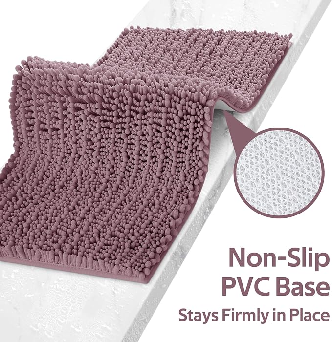 ACCUMTEK Upgrade Extra Large Mauve Bathroom Rug Set 3 Pieces Ultra Soft, Thick Absorbent Bath Mats, Non Slip Chenille Toilet Mat for Bathroom, Bedroom, Kitchen