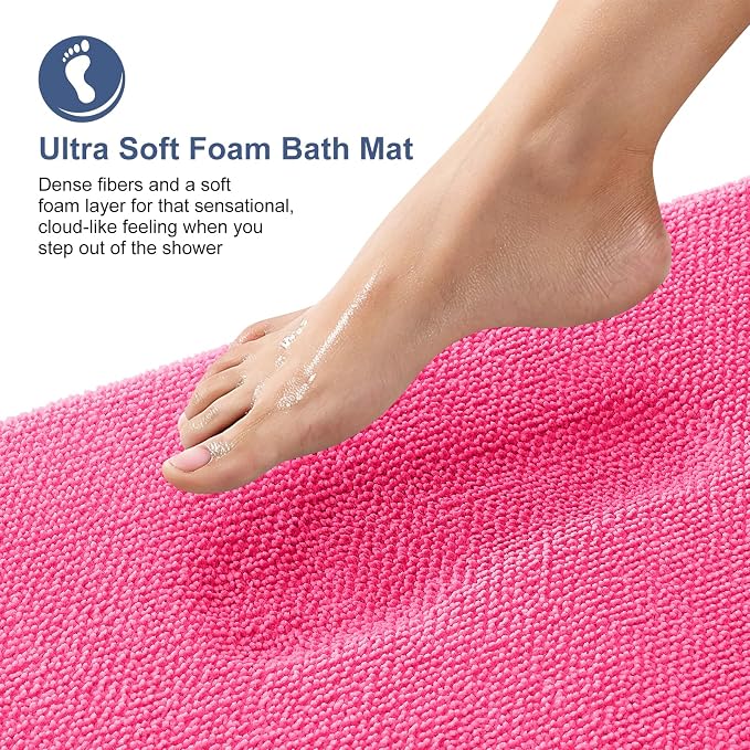 OLANLY Memory Foam Small Bathroom Rugs 24x16, Absorbent Bath Mat, Hot Pink | Soft Quick Dry Bath Rugs, Non-Slip Carpet, Machine Washable Mat for Bathroom Floor, Tub and Shower, Home Decor Accessories