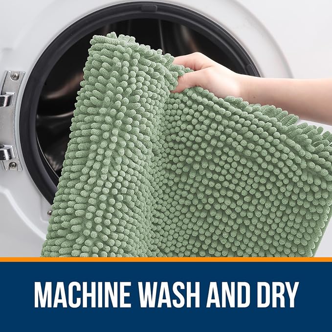 OLANLY Large Bathroom Rugs 70x46, Extra Soft Absorbent Chenille Bath Rugs | Sage Green, Quick-Drying Rubber Backing, Machine Washable Bath Mat for Bathroom Floor, Tub and Shower, Home Decor Accessories