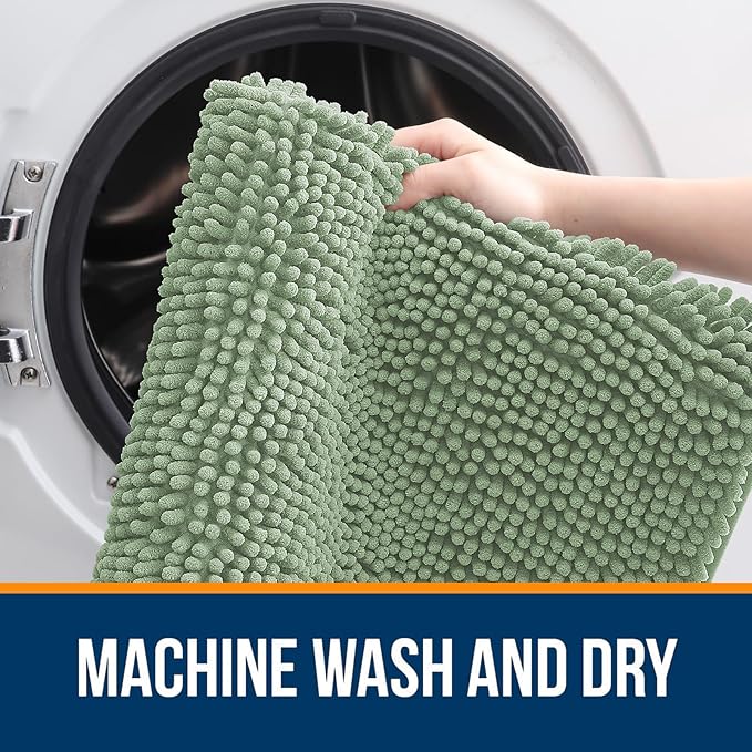 OLANLY Large Bathroom Rugs 40x32, Extra Soft Absorbent Chenille Bath Rugs | Sage Green, Quick-Drying Rubber Backing, Machine Washable Bath Mat for Bathroom Floor, Tub and Shower, Home Decor Accessories