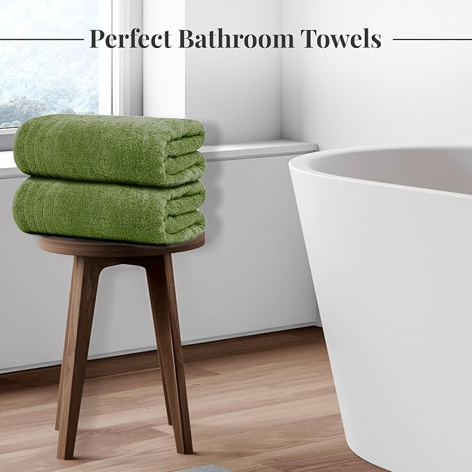4 Piece Extra Large Bath Towels 30 x 60 Inches, Green | 100% Cotton, Larger & Lighter Weight, Quicker to Dry, Super Soft and Absorbent, Perfect for Bathroom