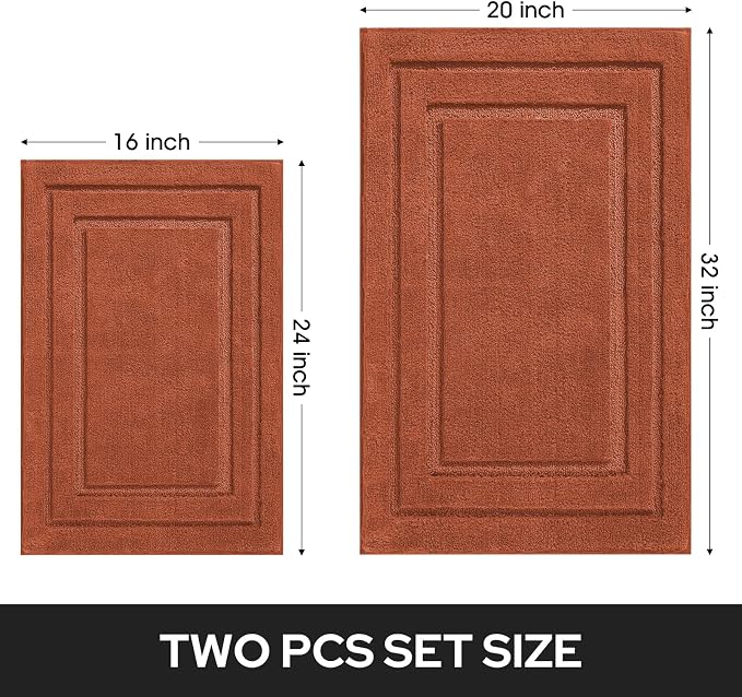 HOMEIDEAS Bathroom Rugs Sets 2 Piece, Soft Non Slip Bath Mat Burnt Orange | Ultra Absorbent, Microfiber Machine Washable Bath Rug Set, for Bathroom, Tub, Shower 20" x 32" + 16" x 24"