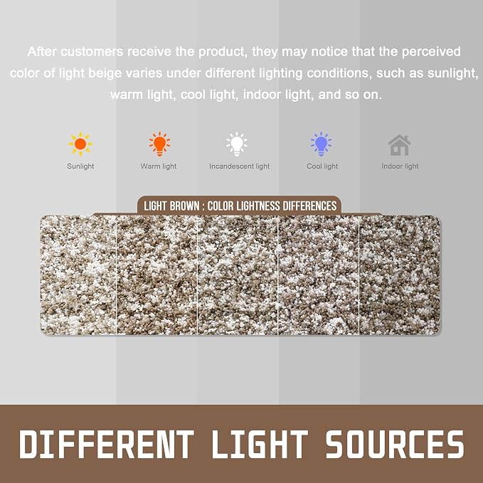 Yimobra Fluffy Bathroom Toilet Rug Set, 32x20+24x20, Light Brown and White | Soft Absorbent Microfiber Bath Mat Set, Non Slip, Machine Washable Quick Dry, Plush Shaggy Shower Rugs for Bathroom Floor