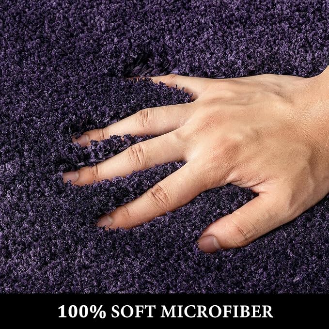 MIULEE Dark Purple Soft Bathroom Rugs Set 2 Piece Soft Bath Mats 24x36 Inch | Soft Absorbent Microfiber Bath Rugs, Non Slip, Quick Dry, Fluffy Bath Rugs for Bathroom Floor Tub Showers, Machine Washable