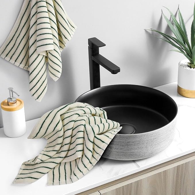 Jacquotha Green Striped Hand Towels for Kitchen, Vintage Bathroom Decor | Natural Cotton Tea Towel, 14” x 29”