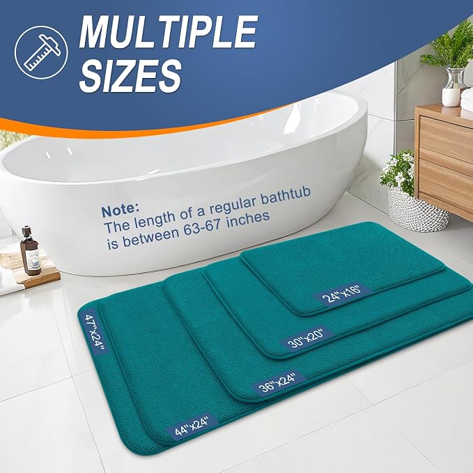 OLANLY Memory Foam Bathroom Runner Rug 44x24, Absorbent Long Mat, Deep Lake | Soft Quick Dry Bath Rugs, Non-Slip Carpet, Machine Washable Mat for Bathroom Floor, Tub and Shower, Home Decor Accessories
