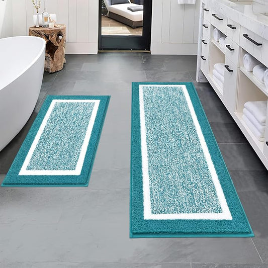 Pauwer Bathroom Rugs Sets 2 Piece, Non Slip Washable Bath Mat, Aqua Blue | Soft Plush Microfiber, Super Absorbent Floor Carpet, Quick Dry, Shaggy Shower Rug Runner