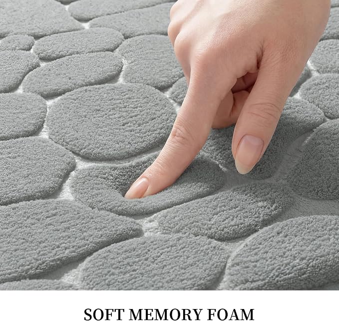 YIHOUSE Memory Foam Bath Mat Cobblestone Bathroom Rugs Super Water Absorbent Bath Mats for Bathroom Machine Washable Bath Rugs(20 x 24,Light Gray)