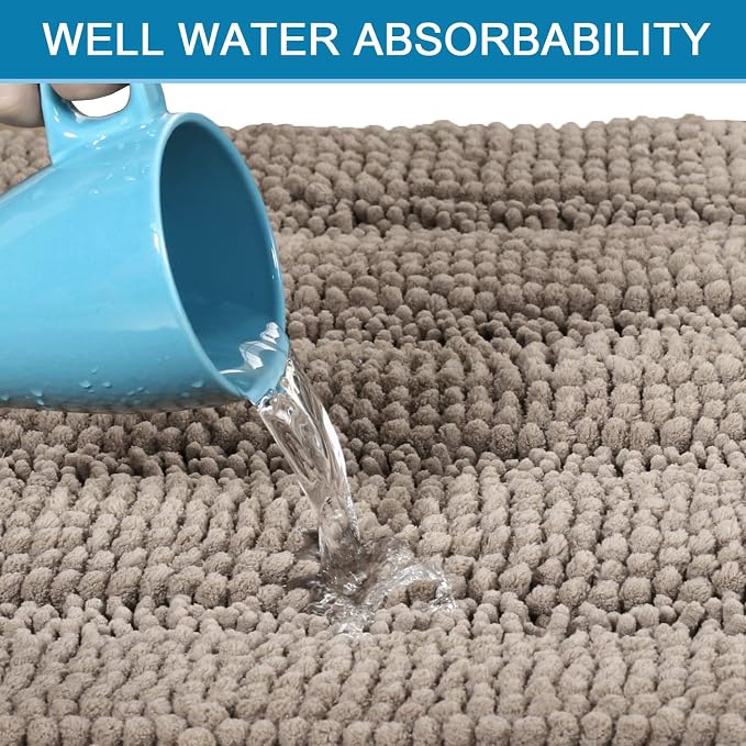 H.VERSAILTEX 2 Piece Bathroom Set - Super Absorbent Chenille Striped Bath Mats, Non Skid, Machine Washable (Taupe, 24 x 36 Plus 20 x 32 Inches)