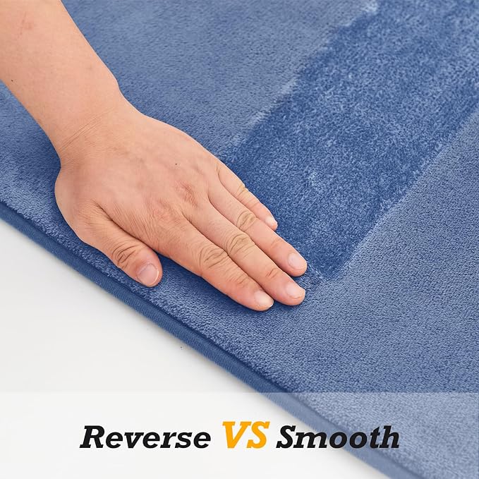 Bathroom Rugs Sets 2 Piece, Non-Slip & Quick Dry Bath Mat Set, Ultra Soft Velvet Bath Rugs for Bathroom, Toilet and Shower Floor, Dusty Blue