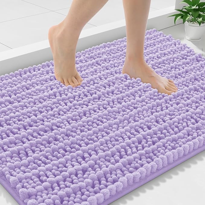Smiry Bathroom Rugs 36X24, Extra Soft Rubber Backing Chenille Bath Mats | Purple Machine Washable Non Slip Quick Dry Bath Mats for Bathroom Floor, Tub, Shower, Home Decor Accessories