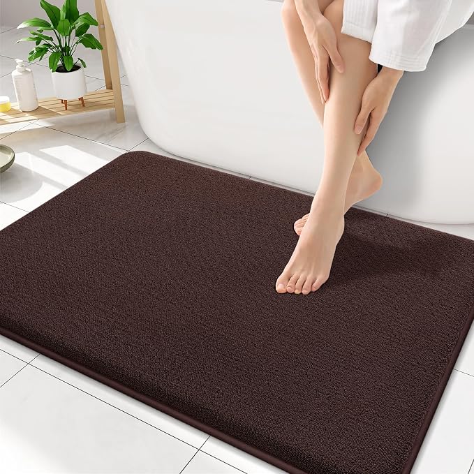 Smiry Memory Foam Bath Mat 34x21, Extra Soft Absorbent Bathroom Rugs | Brown Quick Dry, Machine Washable Bath Mats for Bathroom, Shower, Tub and Home Decor Accessories