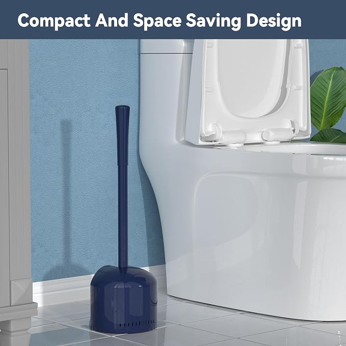 TRENTI Toilet Plunger with Holder, Plunger with Holder for 5.3-inch Toilet Drain, Plungers for Bathroom with Holder, Toilet Plunger Heavy Duty (1, Blue)