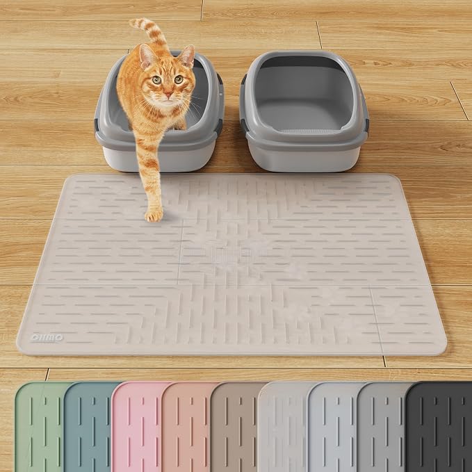 Large Cat Litter Mat, 31.5x23.6 Semi Transparency, Premium Silicone Rubber, Waterproof & BPA-Free, Traps Litter, Easy to Clean, Keeps Floors Tidy