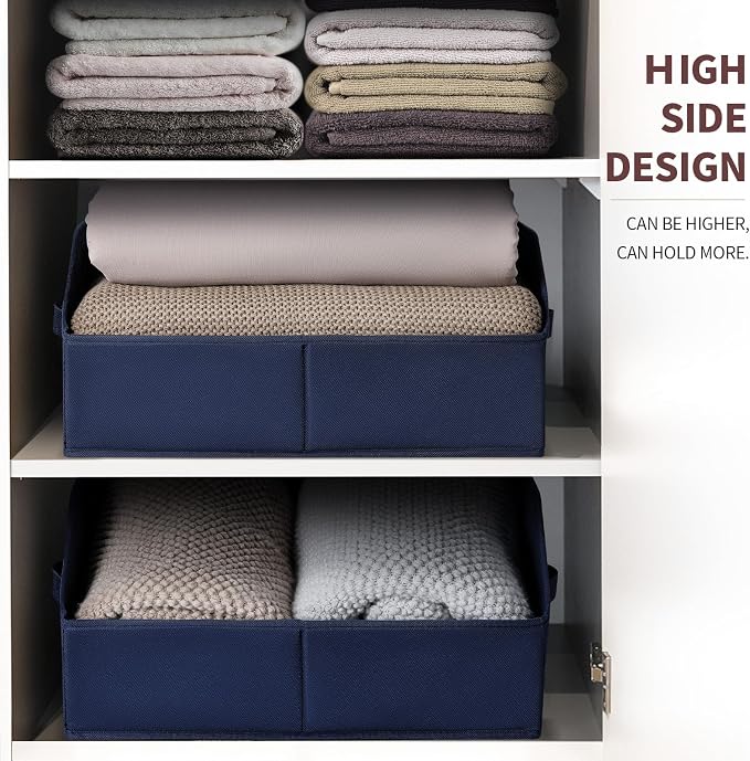Homsorout Closet Baskets for Shelves Trapezoid - Decorative Storage Baskets with Handle, Closet Bins for Organization, Shelf Storage Bins for Clothes, Books, Home, Office, 3 Pack, Navy Blue
