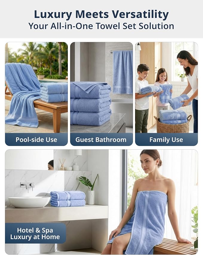 LANE LINEN Bath Sheets Large 100% Cotton 4 Pack Oversized Soft - Allure | Oversized Bath Towels - Coordinated Colors, Everyday Durability, OEKO-TEX Certified, Zero-Twist Durability, Generously Sized