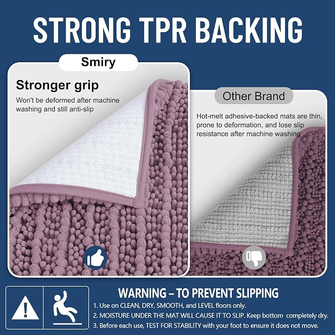 Smiry Bathroom Rugs 34X21, Extra Soft Rubber Backing Chenille Bath Mats | Deep Plum Machine Washable Non Slip Quick Dry Bath Mats for Bathroom Floor, Tub, Shower, Home Decor Accessories