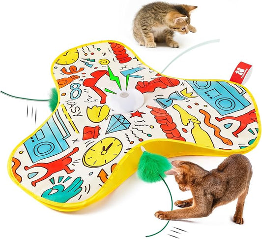 Potaroma Interactive Cat Feather Toys, Hide and Seek Moving Feather Wand | Rechargeable Touch Activated Indoor Kitten Exercise Kicker, Mouse Squeaky, Graffiti Cover