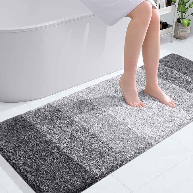 OLANLY Large Bathroom Rugs 50x30, Extra Soft Absorbent Microfiber Bath Rugs | Grey, Non-Slip Quick-Drying Rubber Backing, Machine Washable Plush Bath Mat for Floor, Tub and Shower, Home Decor Accessories