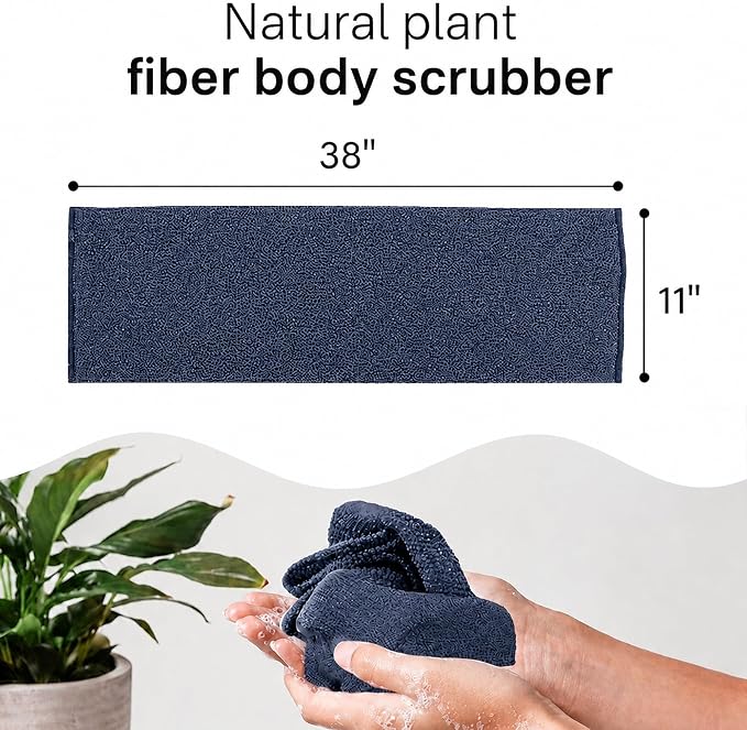 Exfoliating Body Scrubber, Back Scrubber for Shower Bath, Japanese Scrub Wash Cloth, Exfoliating Washcloth Towel for Men Women, Body Exfoliator Loofah Luffa Sponge (Molan+Black)
