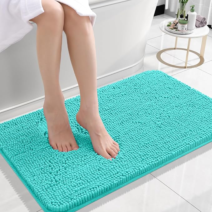 OLANLY Small Bathroom Rugs 24x16, Extra Soft Absorbent Chenille Bath Rugs | Teal, Quick-Drying Rubber Backing, Machine Washable Bath Mat for Bathroom Floor, Tub and Shower, Home Decor Accessories