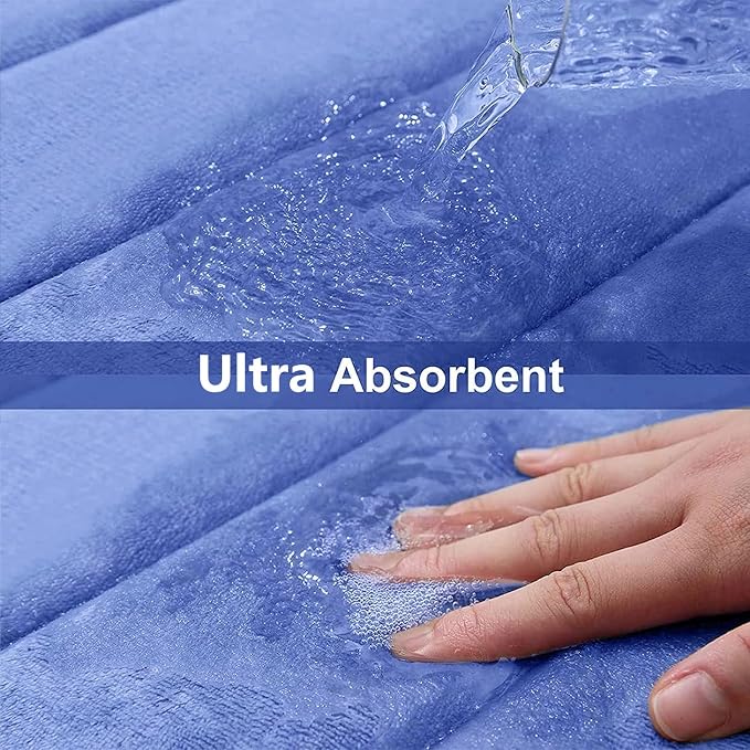 Buganda Memory Foam Bath Mat 34 x 20, Ultra Soft Absorbent Bathroom Rugs | Cornflower Blue, Machine Washable Quick Dry Bath Mats for Bathroom Floor, Shower and Tub, Home Decor Accessories