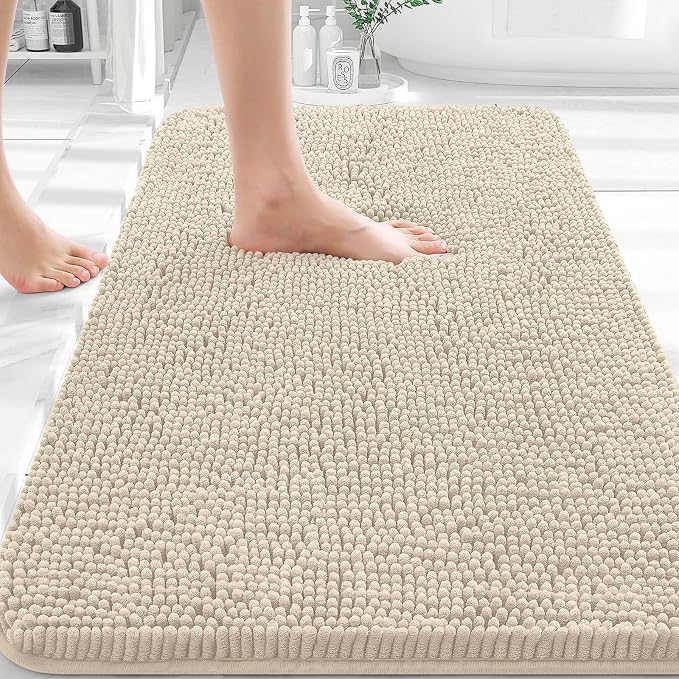 OLANLY Bathroom Rugs 36x24, Extra Soft Absorbent Chenille Bath Rugs | Sand, Quick-Drying Rubber Backing, Machine Washable Bath Mat for Bathroom Floor, Tub and Shower, Home Decor Accessories