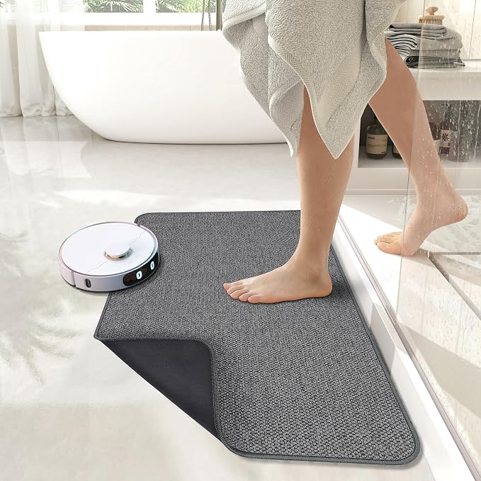 Bath Mat,Ultra Thin Bathroom Rugs,Rubber Bath Mats for Bathroom,Bath rugs | Non Slip,Quick Dry,Machine Washable,Low Pile,Absorbent,Shower Outside,Sink,Bathroom Decor Accessories.Dark Grey,17x27(2 Pack)