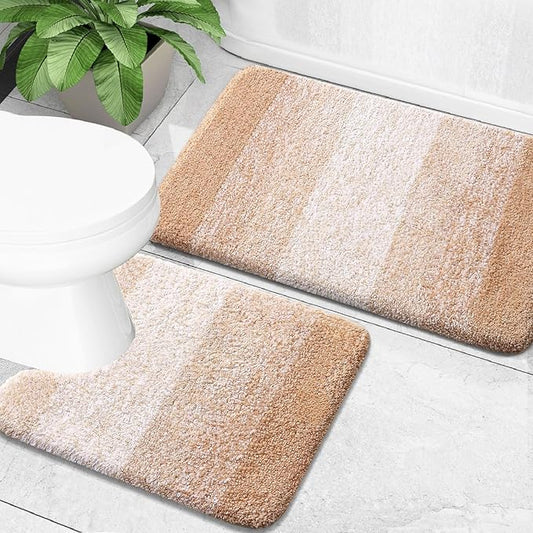 OLANLY Micorfiber Bathroom Rug Set 2 Piece, 30"x20"+U-Shaped 24"x20" | Beige, Soft Absorbent Bath Mats and Contour Toilet Rug, Non-Slip, Machine Wash Dry, Plush Shaggy Bath Mats for Bathroom