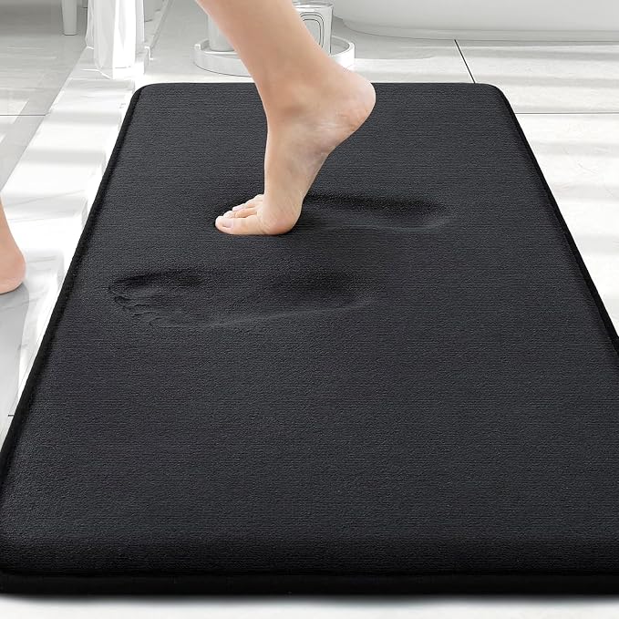 Smiry Memory Foam Bath Mat 30x20, Extra Soft and Absorbent Bathroom Rugs | Black, Quick Dry Machine Washable Non-Slip Bath Mat for Bathroom Floor, Shower and Tub