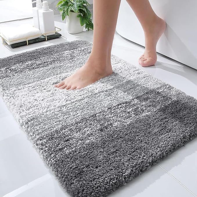 OLANLY Small Bathroom Rugs 30x18, Extra Soft Absorbent Microfiber Bath Rugs | Grey, Non-Slip Quick-Drying Rubber Backing, Machine Washable Plush Bath Mat for Floor, Tub and Shower, Home Decor Accessories