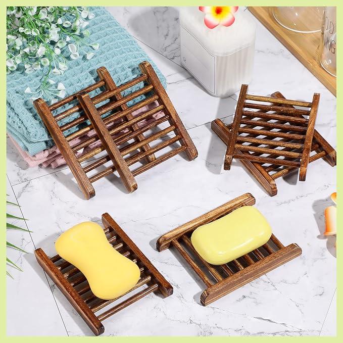 Honeydak 30 Pcs Bamboo Wood Soap Holder Wooden Soap Dish Tray Bathroom Wooden Sponge Case Handmade Bathtub Shower Dish Accessories for Home Sponge Scrubber(Charcoal)