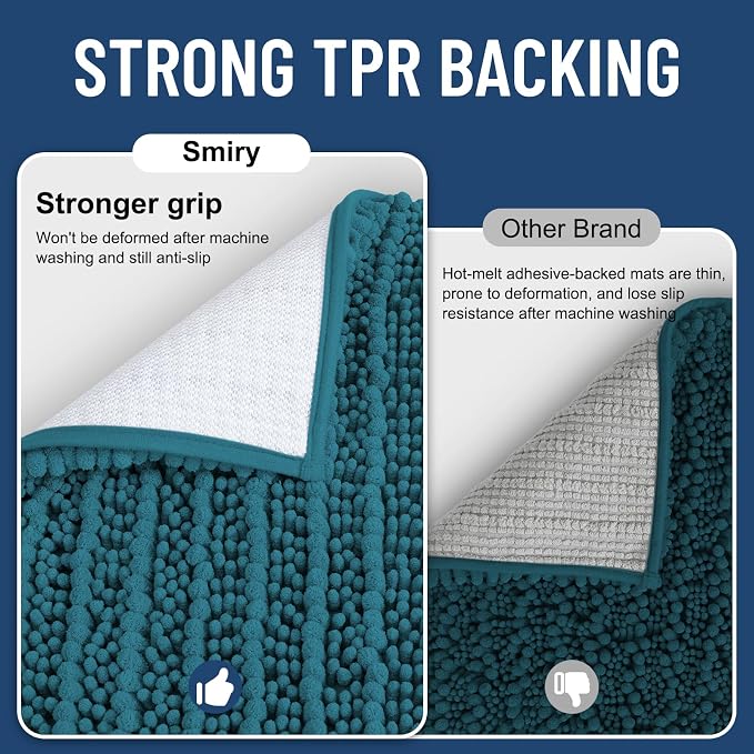 Smiry Bathroom Rugs 59X24, Extra Soft Rubber Backing Chenille Bath Mats | Lake Blue Machine Washable Non Slip Quick Dry Bath Mats for Bathroom Floor, Tub, Shower, Home Decor Accessories