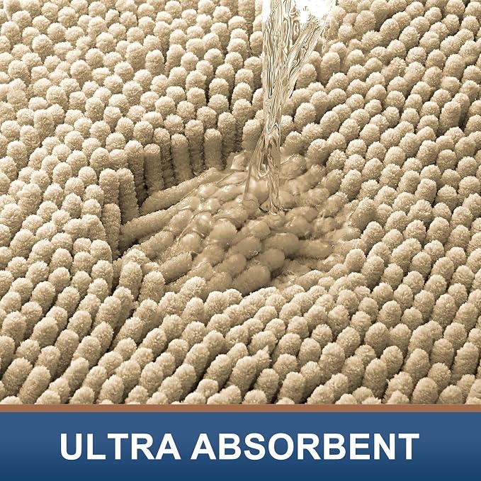 Smiry Chenille Bathroom Rugs Sets 2 Piece (47x20+24x16, Beige) | Soft Absorbent Machine Washable Non Slip Shaggy Bath Rug Set for Tub, Shower, and Floor, Home Decor
