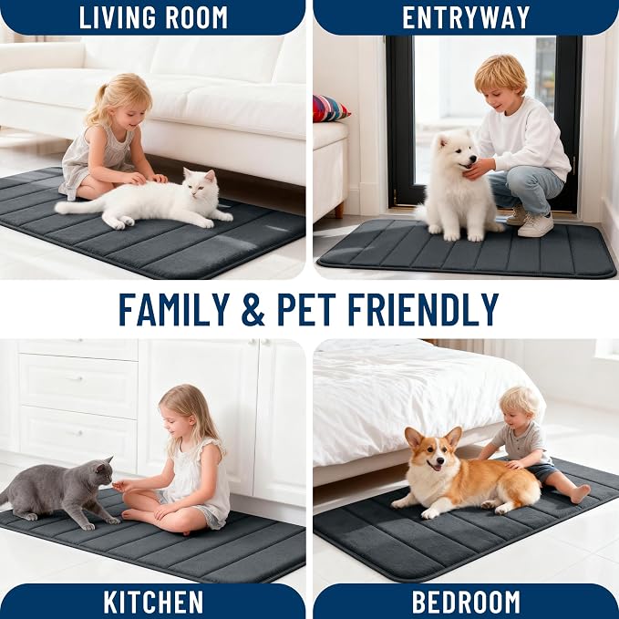 OLANLY Memory Foam Long Bathroom Rugs Runner 59x24, Super Soft Absorbent | Black, Quick Dry Bath Mat, Machine Washable Shower Floor Rugs, Bathmat Carpet for Bathroom Floor, Tub and Shower