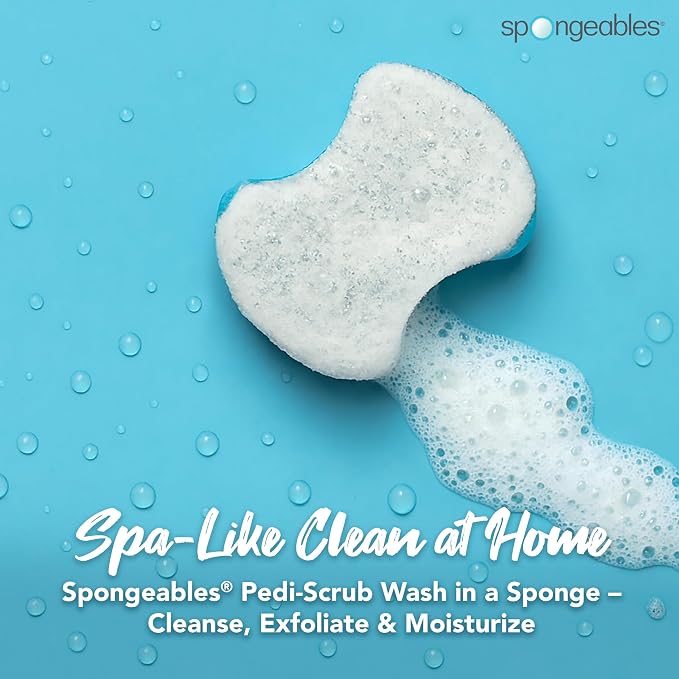 Spongables Pedi Scrub Foot Exfoliating 5+ Wash Travel Sponge, Clean & Fresh, 6 Count