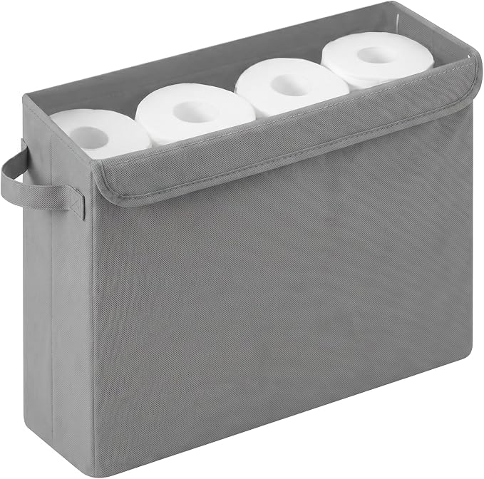 Cupic Cupid Toilet Paper Storage Baskets, Bathroom Toilet Paper Storage with Lid, Holds 12 Regular or 9 Mega Rolls, Slim Toilet Tissue Holder Basket with Clear PVC Lid and Handles, Grey