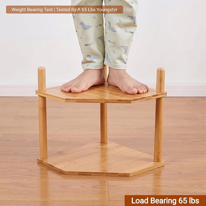 3-Tier Expandable Bamboo Corner Shelf - Dish/Plate Organizer for Cabinet, Kitchen Counter Shelf & Small Kitchen Shelf, Adjustable (6.7" H-2PC, 2-Tier)