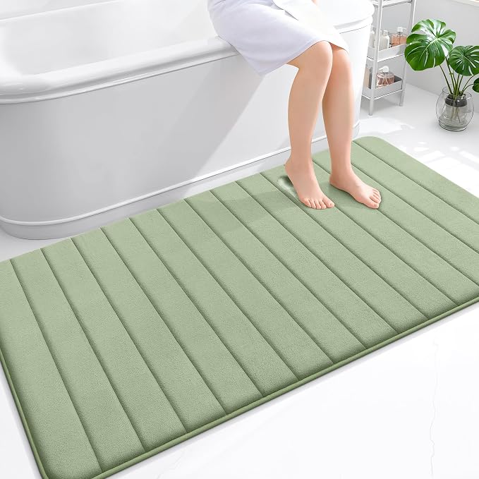OLANLY Memory Foam Large Bath Mat 59x34, Super Soft Absorbent Bathroom Rugs | Sage Green, Quick Dry Bath Rug, Machine Washable Shower Floor Mats, Bathmat Carpet for Bathroom Floor, Tub and Shower