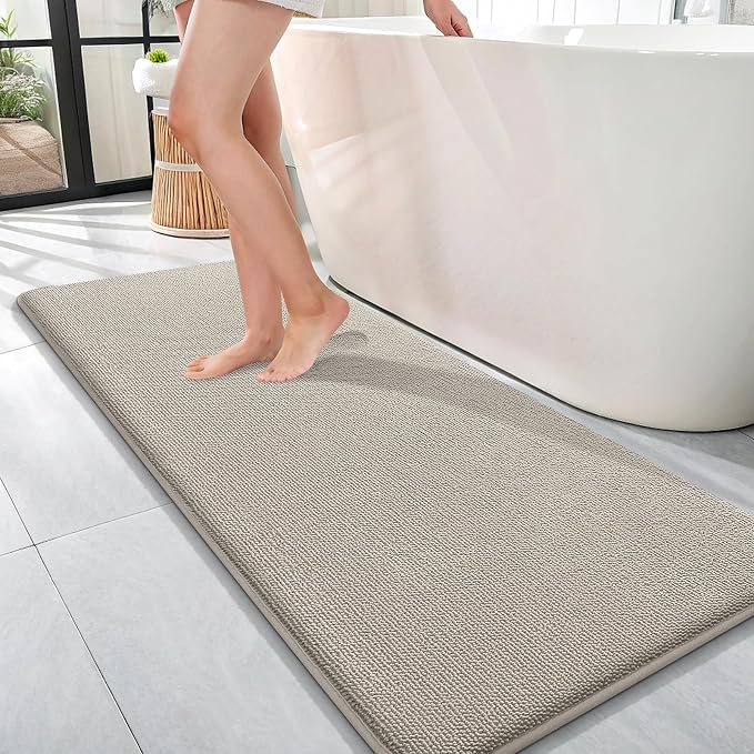 OLANLY Memory Foam Bathroom Runner Rugs 47x17, Long Bath Mats, Warm Taupe | Soft Quick Dry Bath Rugs, Non-Slip, Absorbent Machine Washable Mat for Bathroom Floor, Tub and Shower, Home Decor Accessories