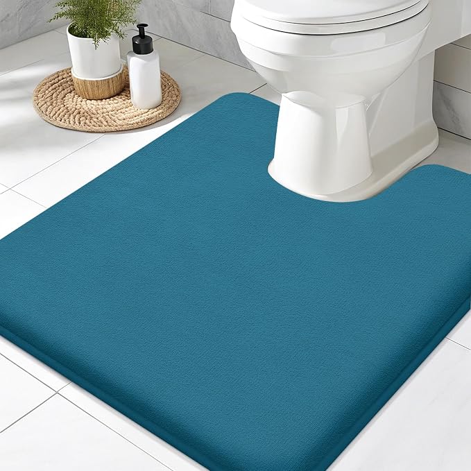 Smiry Memory Foam Toilet Rugs 20x20, Extra Soft Absorbent Bathroom Rugs | Peacock Blue, Quick Dry Machine Washable Non-Slip Contour Bath Mat for Toilet
