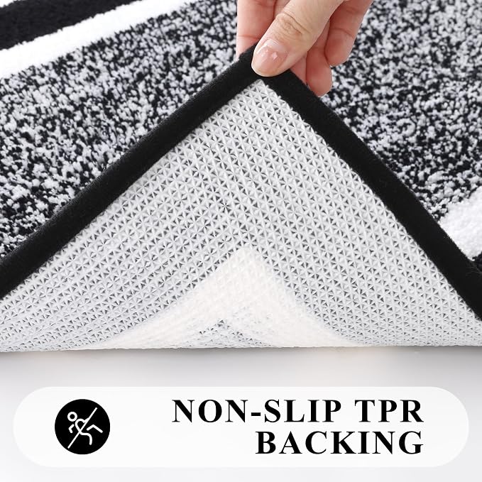 Pauwer Bathroom Rugs 3 Piece Set, Non Slip Washable Bath Mat, Black | Soft Plush Microfiber, Super Absorbent Floor Carpet, U Shaped Toilet Mats, Quick Dry, Shaggy Shower Rugs Runners