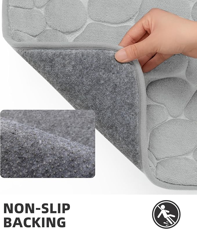 YIHOUSE Memory Foam Bath Mat Cobblestone Bathroom Rugs Super Water Absorbent Bath Mats for Bathroom Machine Washable Bath Rugs(17x24,Light Gray)