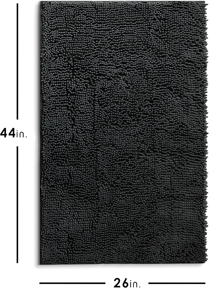 Hearth & Harbor Bathroom Rugs, Chenille Bath Mat - Machine Washable Bath Mats for Bathroom Non-Slip Backing Rubber, Quick Dry Bathroom Mat - Black Bath Rug, 26x44