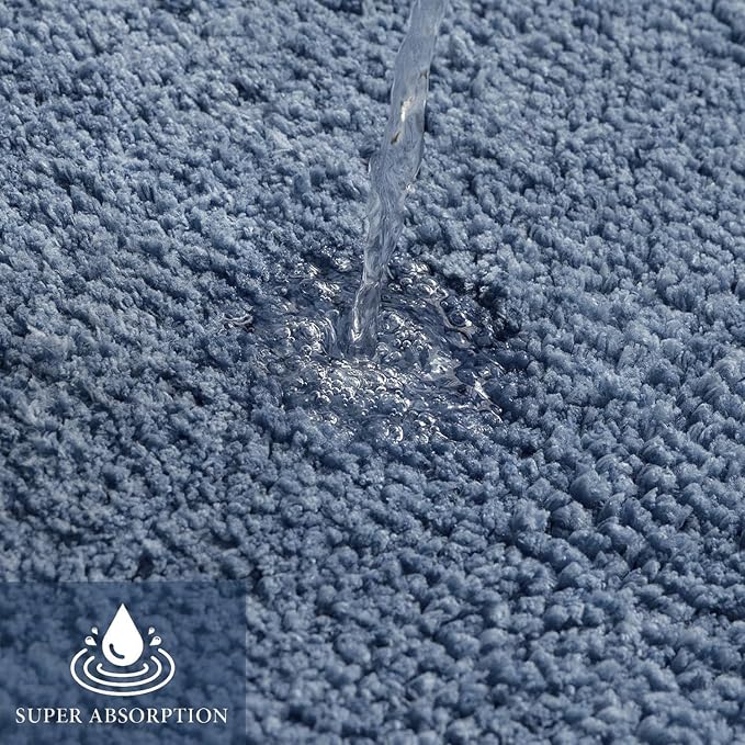 MIULEE Dusty Blue Bathroom Rugs Set 2 Piece Soft Runner Bath Mats 24x44 in | Soft Absorbent Microfiber Bath Rugs, Non Slip, Quick Dry, Fluffy Bath Rugs for Bathroom Floor Tub Showers, Machine Washable