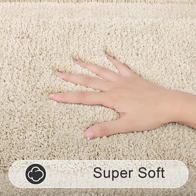 SHACOS Soft Microfiber Bathroom Rugs Set of 2 Pieces, Light Beige | 47x20 + 32x20, Absorbent Plush Bath Rugs, Non Slip Washable Shaggy Bath Mats, Fluffy Bathroom Runner Floor Mats Shower Rug