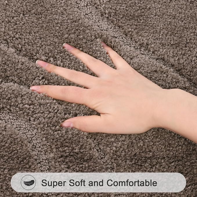 HEBE Bathroom Rugs Sets 5 Piece, Non Slip Washable Absorbent Bath Mat Set | Super Soft Plush Microfiber Bathroom Mats with Runner Set, Solid Bathmat with U-Shaped Toilet Rug Cover Set for Tub, Shower