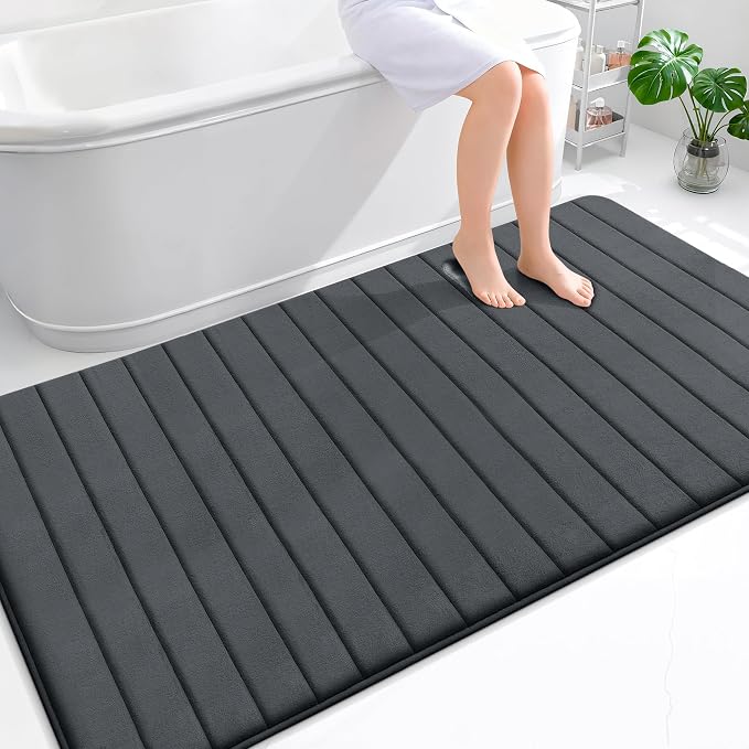 OLANLY Memory Foam Large Bath Mat 70x46, Super Soft Absorbent Bathroom Rugs | Dark Gray, Quick Dry Bath Rug, Machine Washable Shower Floor Mats, Bathmat Carpet for Bathroom Floor, Tub and Shower